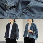 Elegant V Neck Button Down Spring Clothes Fashion Ideas Denim Blue Coats - bagstylebliss