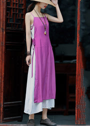 Elegant Violet Tie Waist Cotton Fake Two Piece Spaghetti Strap Dress Summer