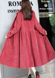 Elegant Watermelon Red Peter Pan Collar Thick Cashmere Trench Winter