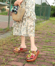 Elegant Wedge Orange Cowhide Leather Slide Sandals - bagstylebliss