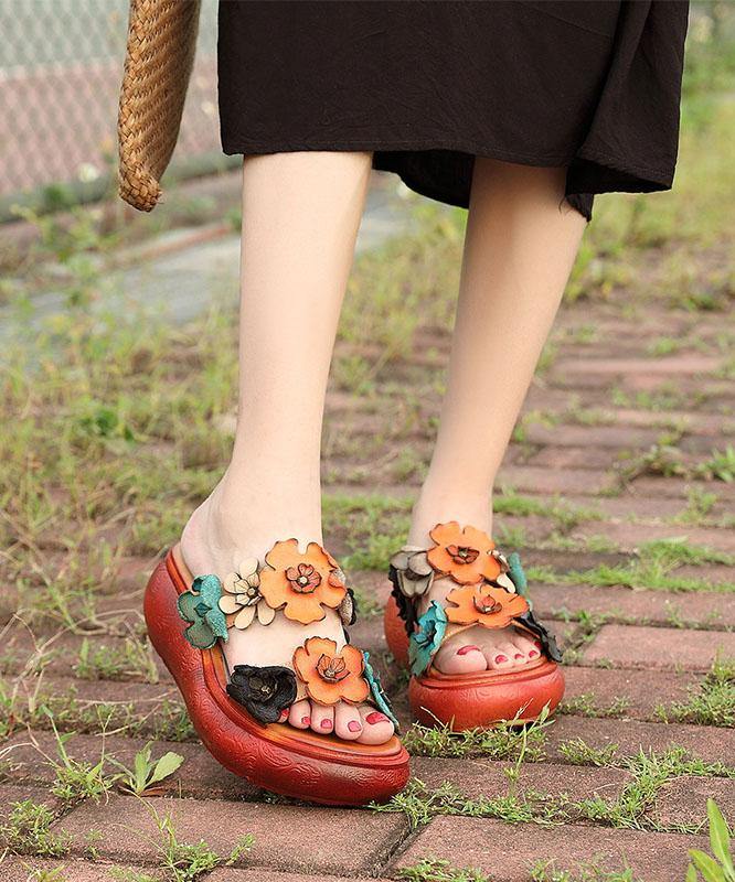 Elegant Wedge Orange Cowhide Leather Slide Sandals - bagstylebliss