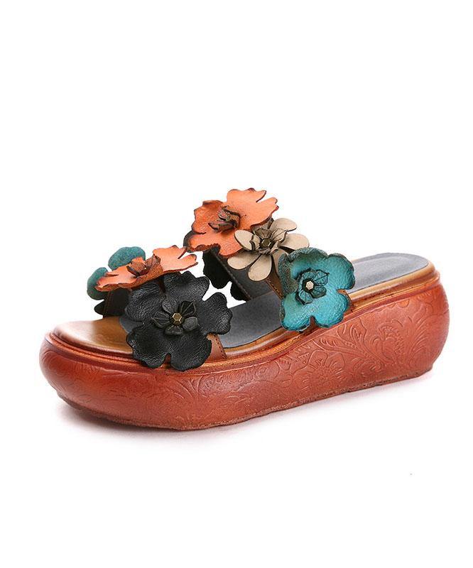 Elegant Wedge Orange Cowhide Leather Slide Sandals - bagstylebliss