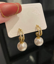 Elegant White Alloy Zircon Pearl Drop Earrings