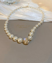 Elegant White Copper Pearl Zircon Collar Necklace