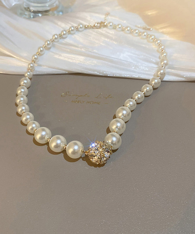 Elegant White Copper Pearl Zircon Collar Necklace