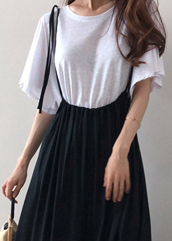 Elegant White O-Neck Cotton Blouse T Shirt Flare Sleeve