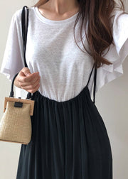 Elegant White O-Neck Cotton Blouse T Shirt Flare Sleeve