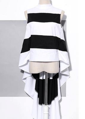 Elegant White Patchwork Bluelow high design Blouses - bagstylebliss