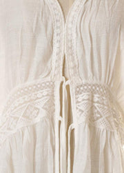 Elegant White Patchwork Hollow Out kimono robe Long Summer Cotton - bagstylebliss