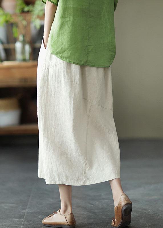 Elegant White Patchwork Pockets A Line Skirts Linen - bagstylebliss