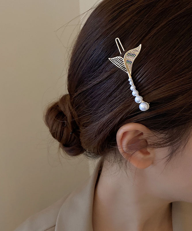 Elegant White Pearl Fish Tail Shark Clip Hairpin