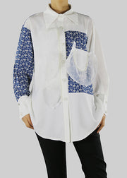 Elegant White Peter Pan Collar print Shirt Top Spring