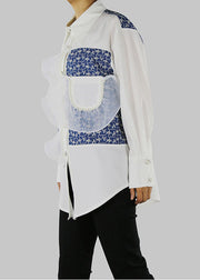 Elegant White Peter Pan Collar print Shirt Top Spring