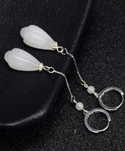 Elegant White Sterling Silver Jade Drip Drop Earrings