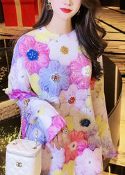 Elegant Zircon Floral Thick Cotton Knit Sweaters Long Sleeve