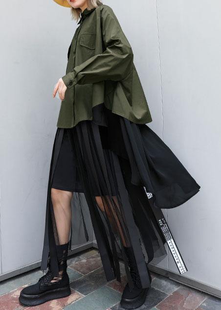Elegant asymmetric lapel cotton Blouse Inspiration army green blouses - bagstylebliss