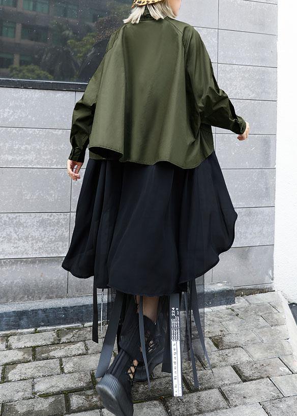 Elegant asymmetric lapel cotton Blouse Inspiration army green blouses - bagstylebliss