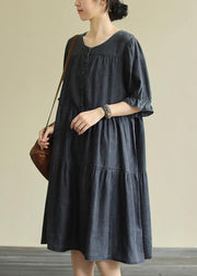 Elegant black Cotton clothes For Women o neck Cinched Dresses summer Dress - bagstylebliss