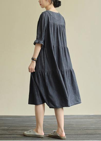 Elegant black Cotton clothes For Women o neck Cinched Dresses summer Dress - bagstylebliss