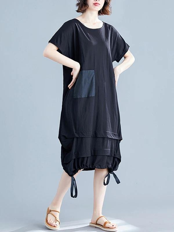 Elegant black Cotton clothes o neck asymmetric shift summer Dresses - bagstylebliss