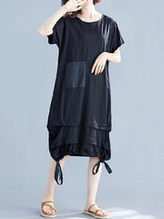 Elegant black Cotton clothes o neck asymmetric shift summer Dresses - bagstylebliss