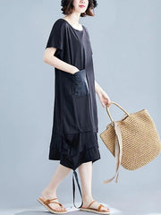 Elegant black Cotton clothes o neck asymmetric shift summer Dresses - bagstylebliss