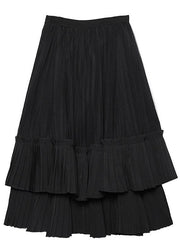 Elegant black Cotton quilting skirt layered tunic high waist skirts - bagstylebliss