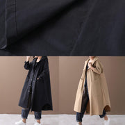Elegant black Fashion box coat Inspiration hooded Large pockets outwears - bagstylebliss