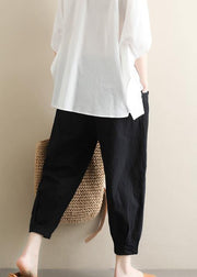 Elegant black Jeans  elastic waist asymmetric Fabrics casual pants - bagstylebliss