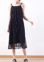 Elegant black Lace Tunics Fine design sleeveless Art summer Dresses - bagstylebliss