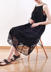 Elegant black Lace Tunics Fine design sleeveless Art summer Dresses - bagstylebliss
