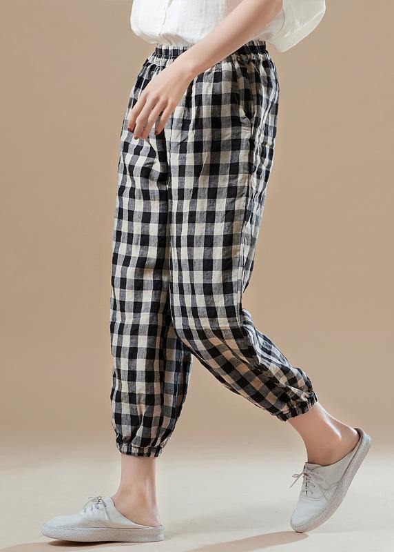 Elegant black Plaid cotton quilting Work Outfits harem pants Plus Size elastic waist pants - bagstylebliss