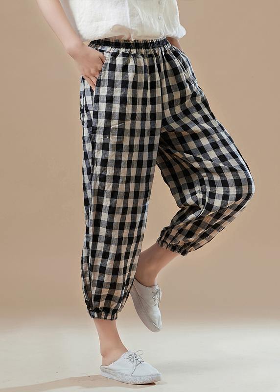 Elegant black Plaid cotton quilting Work Outfits harem pants Plus Size elastic waist pants - bagstylebliss