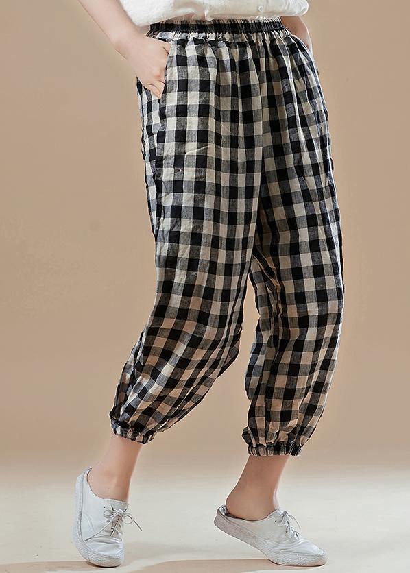 Elegant black Plaid cotton quilting Work Outfits harem pants Plus Size elastic waist pants - bagstylebliss