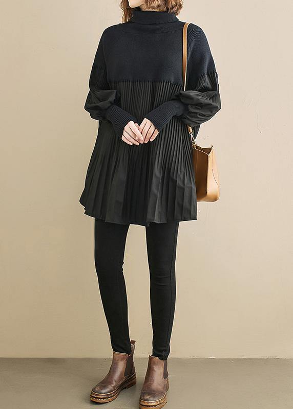 Elegant black clothes For Women high neck Cinched oversized shirts - bagstylebliss