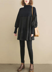 Elegant black clothes For Women high neck Cinched oversized shirts - bagstylebliss