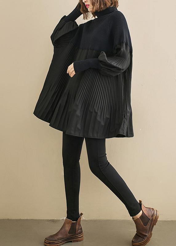 Elegant black clothes For Women high neck Cinched oversized shirts - bagstylebliss