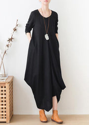 Elegant black clothes For Women o neck asymmetric Maxi fall Dresses - bagstylebliss