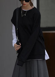 Elegant black clothes For Women o neck asymmetric top - bagstylebliss