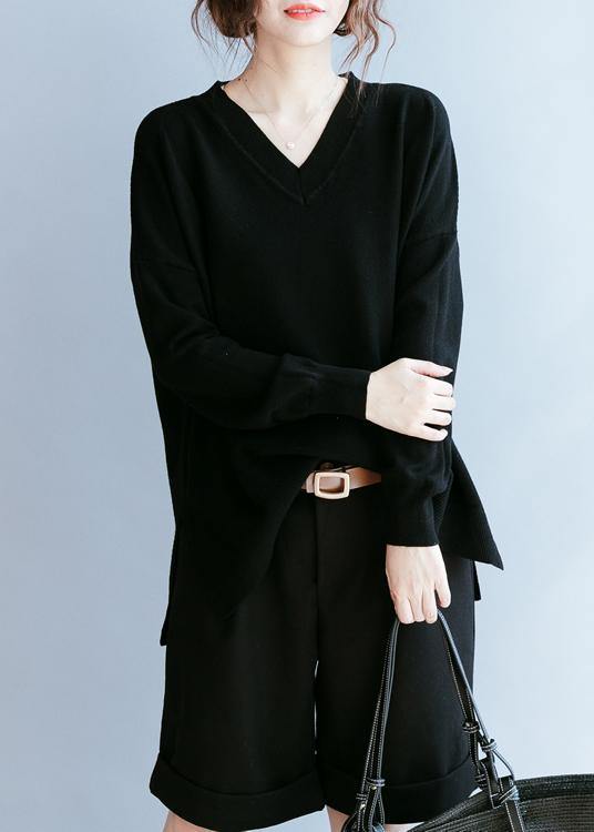 Elegant black clothes For Women v neck side open fall blouse - bagstylebliss