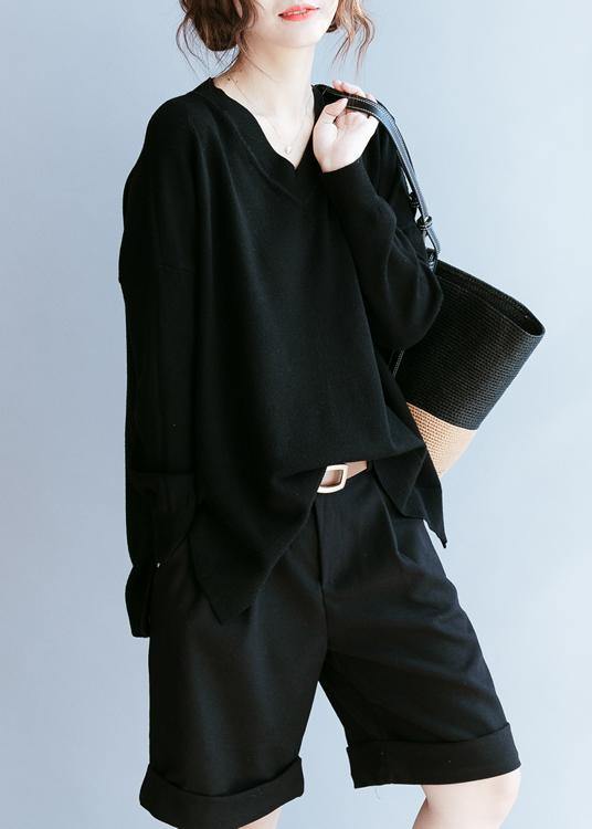 Elegant black clothes For Women v neck side open fall blouse - bagstylebliss