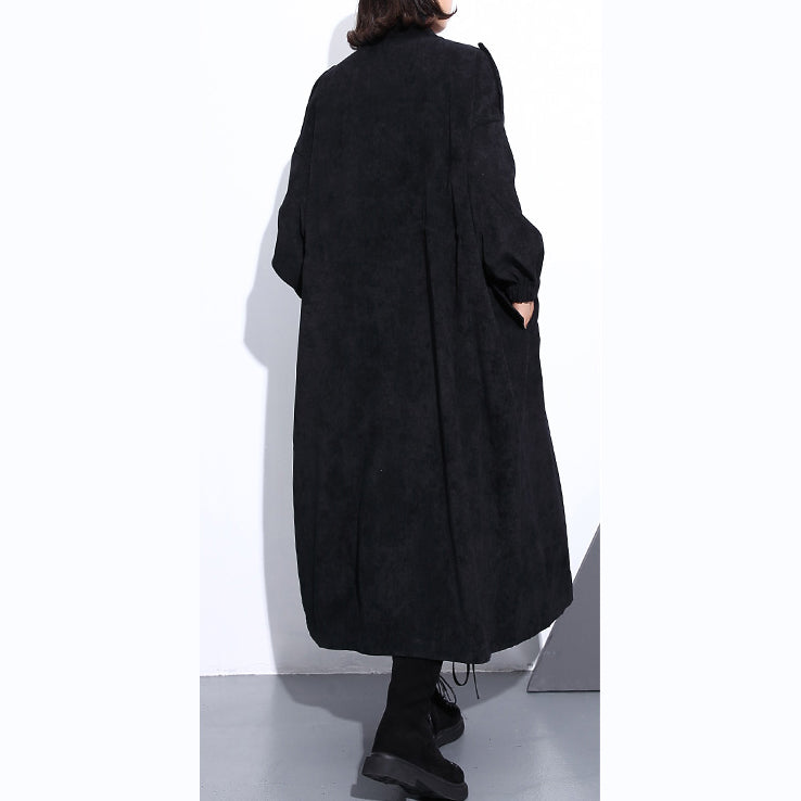 Elegant black cotton blended Coat Loose fitting Stand zippered Winter coat boutique long sleeve pockets baggy maxi coat