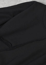 Elegant black cotton tops women o neck short patchwork Sweatshirt - bagstylebliss