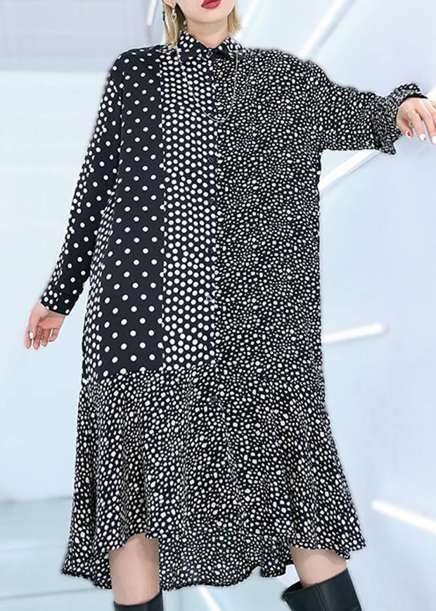 Elegant black dotted Cotton patchwork shift summer Dress - bagstylebliss
