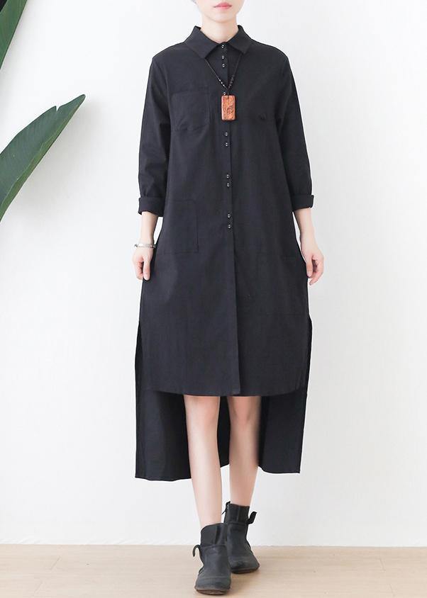 Elegant black dress lapel low high design short Dress - bagstylebliss