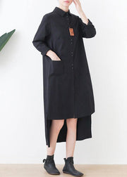 Elegant black dress lapel low high design short Dress - bagstylebliss