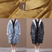 Elegant black duck down coat trendy plus size womens parka hooded zippered Warm overcoat - bagstylebliss