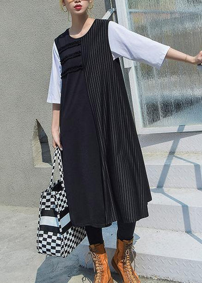 Elegant black patchwork cotton outfit sleeveless Robe summer Dresses - bagstylebliss