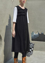 Elegant black patchwork cotton outfit sleeveless Robe summer Dresses - bagstylebliss