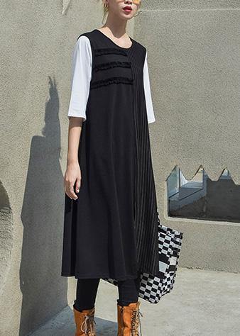 Elegant black patchwork cotton outfit sleeveless Robe summer Dresses - bagstylebliss